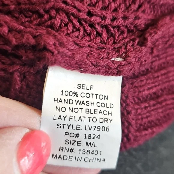 L Love Women's Burgundy Cable Knit Long Cardigan - Picture 7 of 7